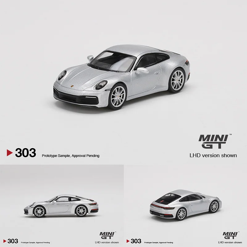 

MINI GT 1:64 911 модель автомобиля 992 Carrera 4s серебряный сплав Коллекционная миниатюрная машинка 303