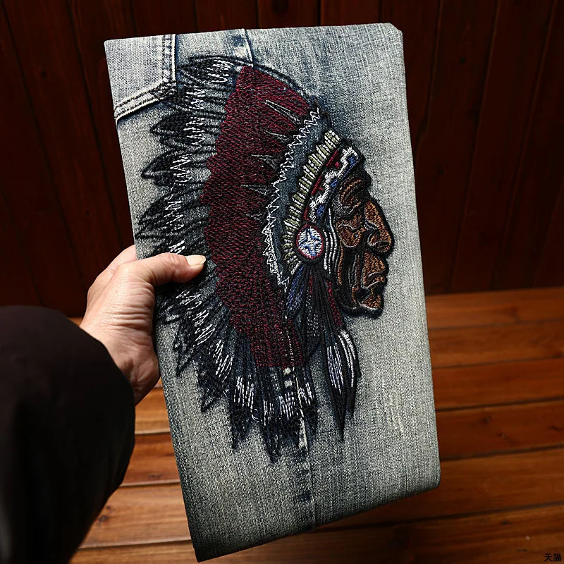 Индийские вышитые джинсы мужские Стрейчевые модные высококлассные облегающие