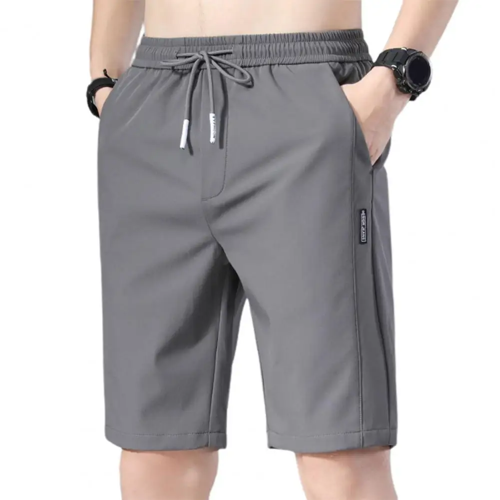 

Sports Shorts Solid Color Straight Pattern Loose Type Elastic Waist Drawstring Casual Shorts Jogging Pants