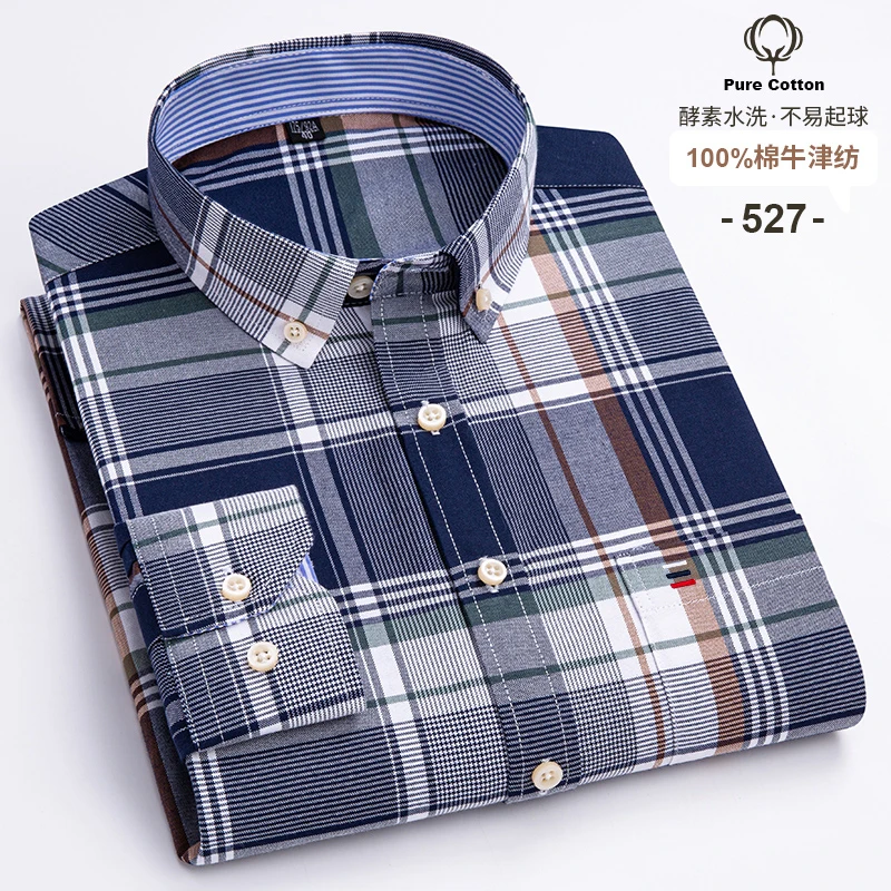 

Plus size 7XL long-sleeve shirts for men 100%cotton Oxford plan shirt social slim fit formal clothes soft tops free shipping