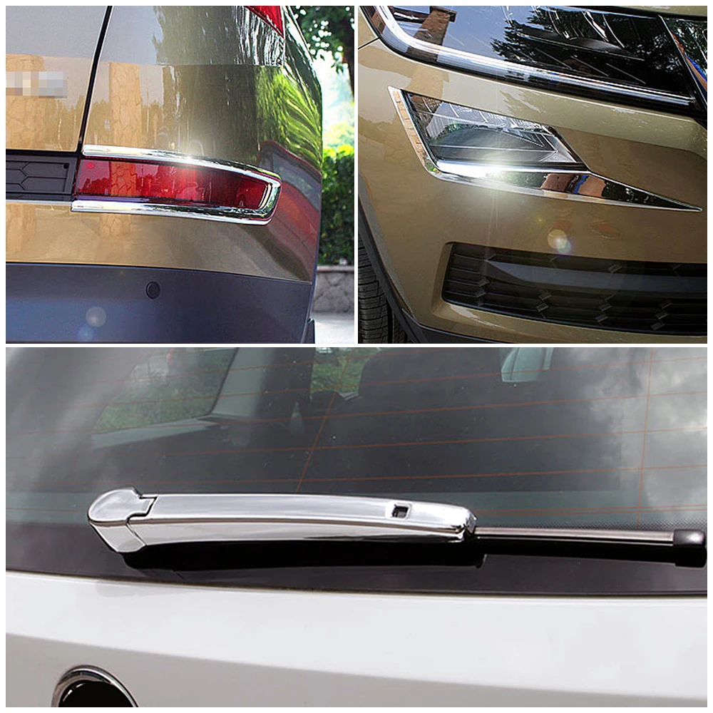 

For Skoda Kodiaq 2016-2020 Car Exterior Part Refit Chrome Side Mirror Foglight Wiper Nozzle Cover Trim Decoration Sticker