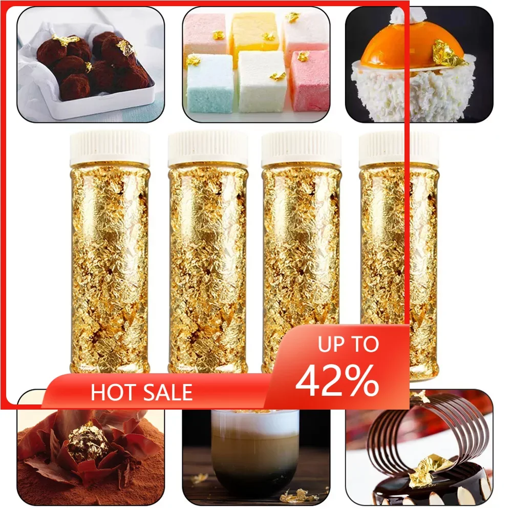 

1PCS Food Grade Genuine Gold Leaf Schabin Flakes 2g 24K Gold Decorative Dishes Chef Art Cake Decorating Tools Kitchen Supplies