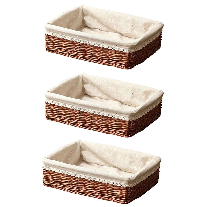 

ABSF 3X Handmade Wicker Storage Basket Bread Basket Fruit Basket For Home Kitchen Desk Candy Sundries Organizer