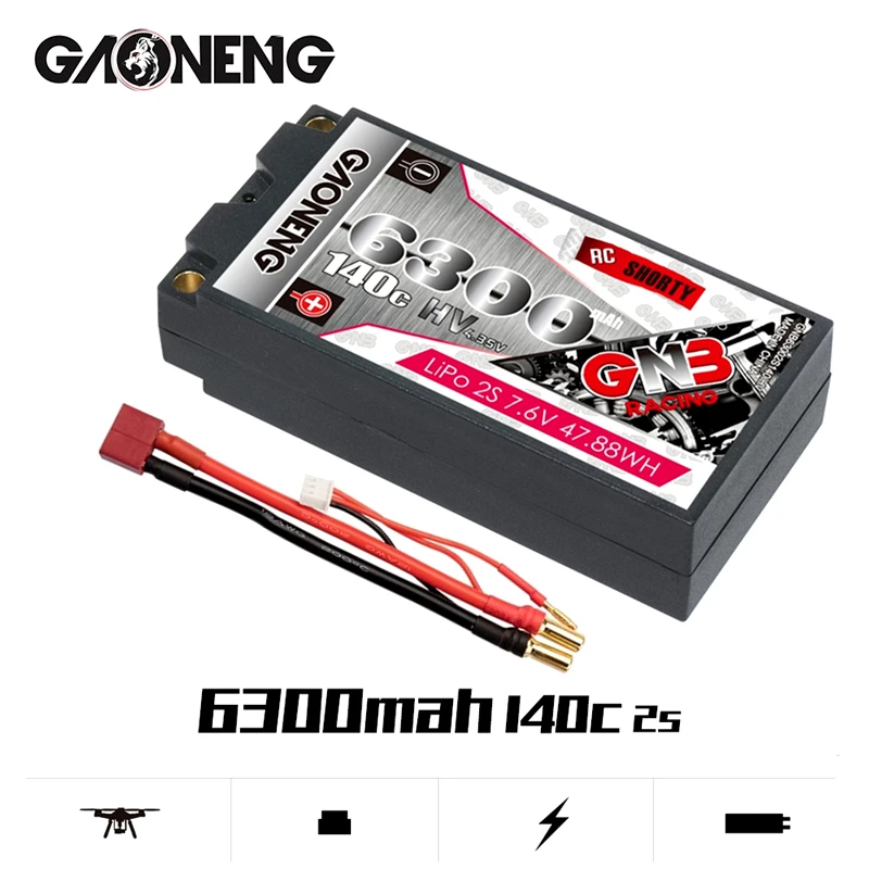 GNB Upgrade 140C LiHV Battery 7.6V 2S 6300mAh  Hardcase SHORTY 5.0mm Bullet See Through for 1/10 RC Car Race Car Parts