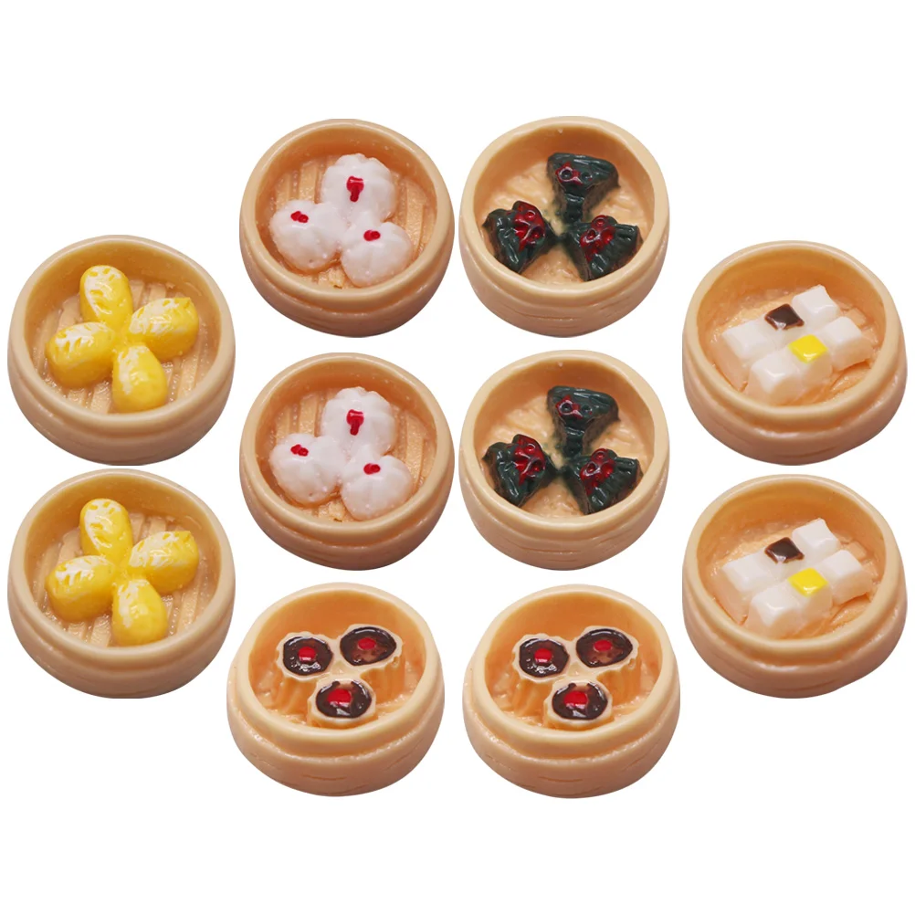 

10 Pcs Tiny Steamed Food Models Mini Steamer Bun Fake Dessert Props Resin Decor Scene Adornment