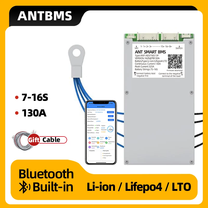 Аккумулятор ANT BMS 7S to 16S smart bms 130A 325A Li-Ion LiFePo4 LTO 18650