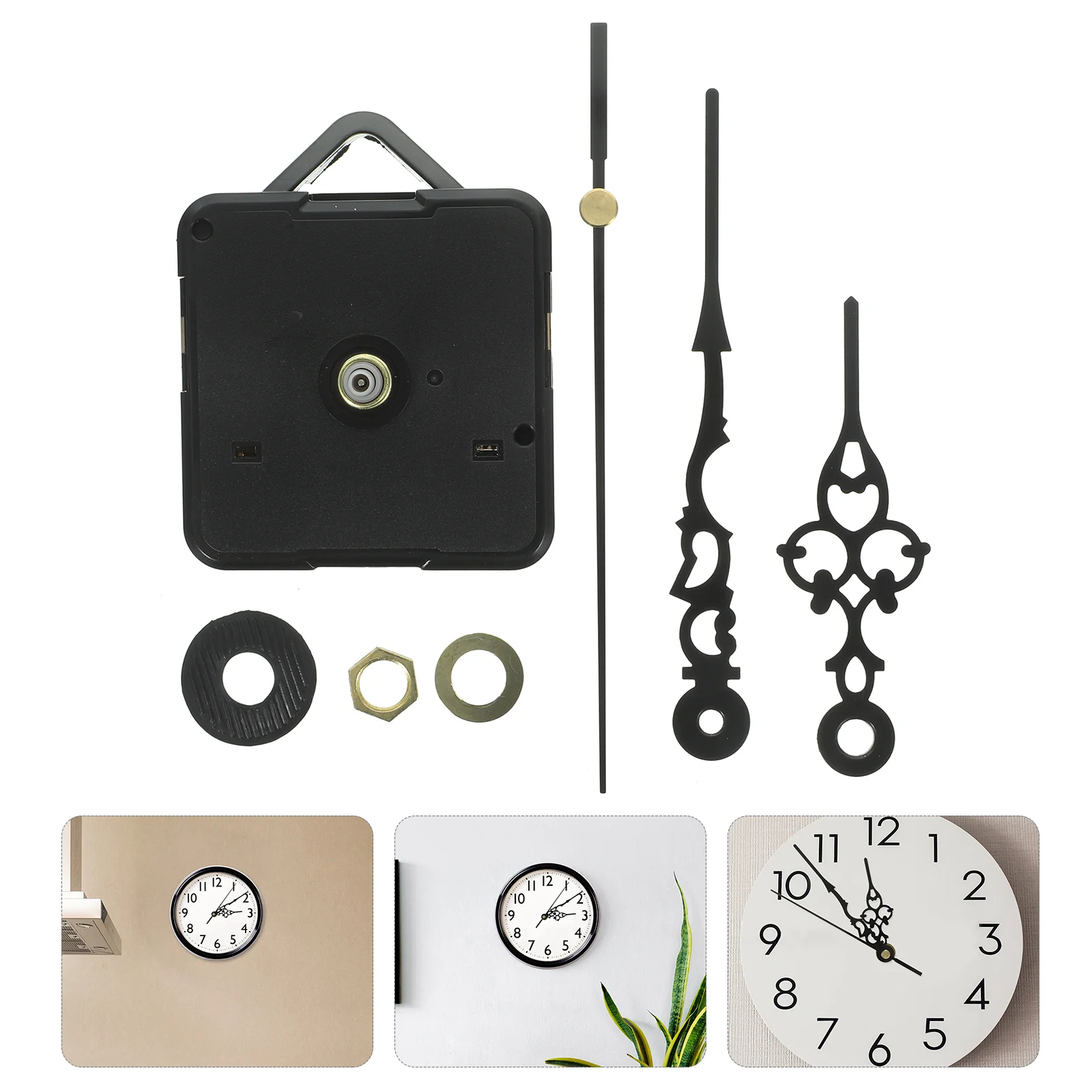 

Quartz Wall Clock with Hook Mounting Accessories Silent Sweep Second Electronic Clock Movements (Black)