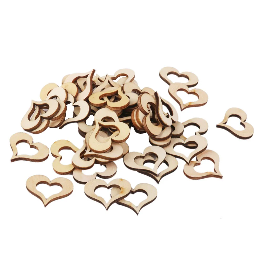

50pcs 30mm Blank Hollow Wooden Heart Embellishments Crafts (Wood Color)