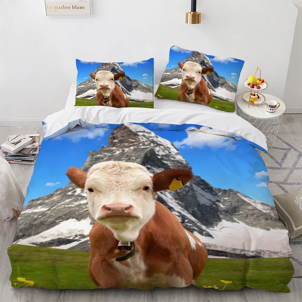 

Funny Farm Animal Comforter Cover Highland Cattle Duvet Cover Set for Kids Boy Cow Mountain Meadow Queen Size 2/3pcs Quilt Cover