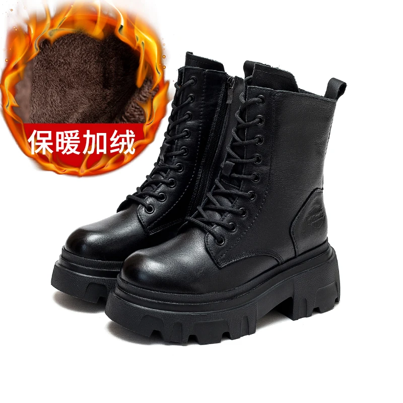 

Women Modern Boots Luxury Retro Slope Heel Thick Soled Boots Women's Genuine Leather Platform Ankle Boots Fashion Shoes Handmade