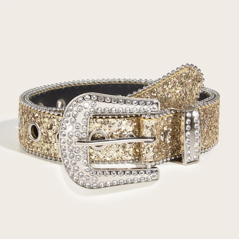 Casual Rhinestone Belts Adult Sumptuous Full Diamond Waist Belts Western Cowgirl Cowboy Fashion Belt for Jeans Skirt
