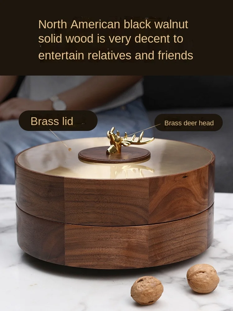 

Walnut Solid Wood Dried Candy Box Home Living Room Light Luxury Tea Table Chinese Fruit Plate Snack High-End Storage