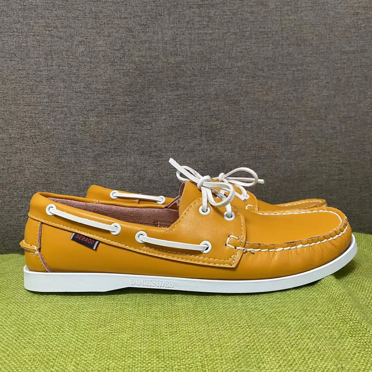 Men Homme Authentic Sebago Docksides Shoes - Premium Leather Moc Toe Lace Up Boat Flats Loafers AV740