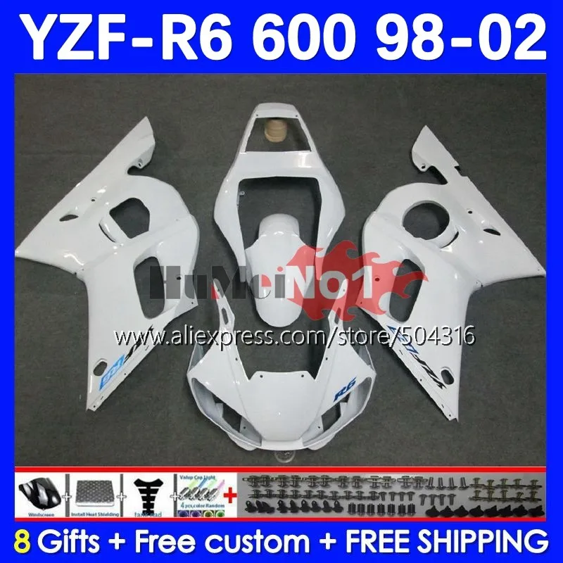 

Body For YAMAHA YZF-R6 white glossy YZF R6 R 6 600 YZF600 4No.7 YZFR6 98 99 00 01 02 YZF-600 1998 1999 2000 2001 2002 Fairings