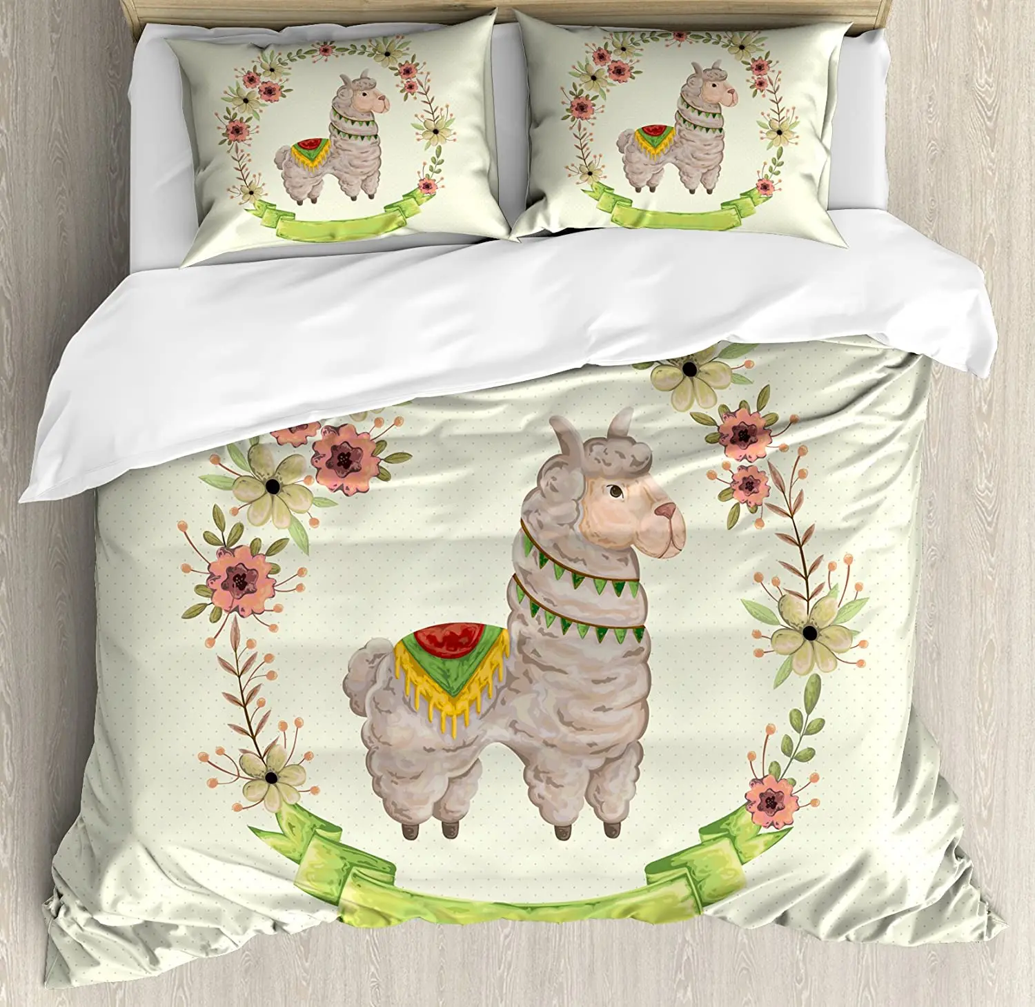 

Llama 3pcs Bedding Set Colorful Watercolor Floral Wreath and Sou Duvet Cover Set Bed Set Quilt Cover Pillow Case Comforter Cover