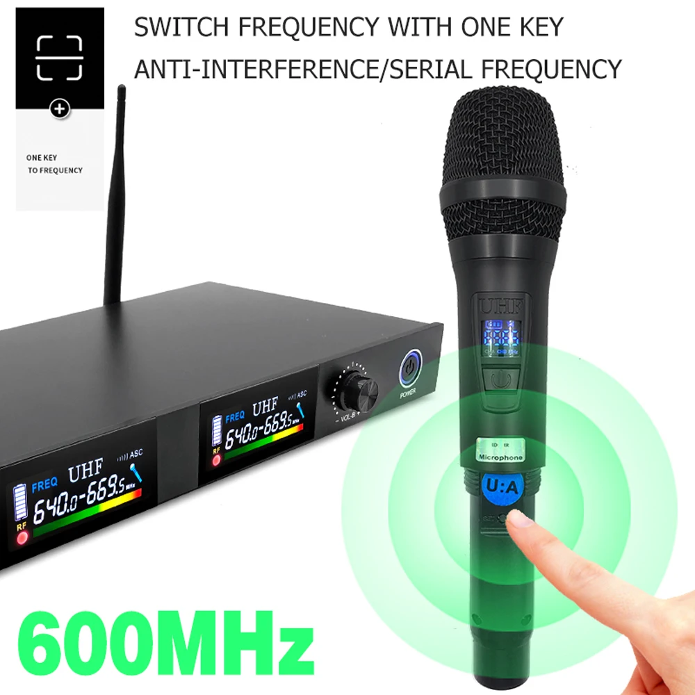 Фото Профессиональная беспроводная микрофонная система DX2 FM 1 на 2, портативная двухканальная микрофонная система для сцены, пения и конференций №1