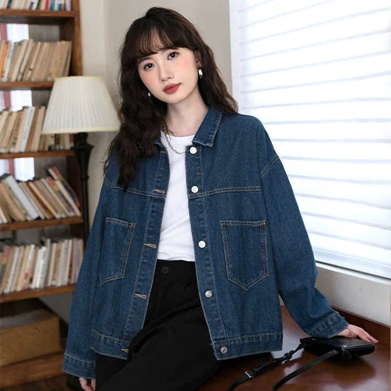 

Женская джинсовая куртка с длинным рукавом, повседневная короткая джинсовая куртка в винтажном стиле, верхняя одежда для улицы, весна-осень 2023