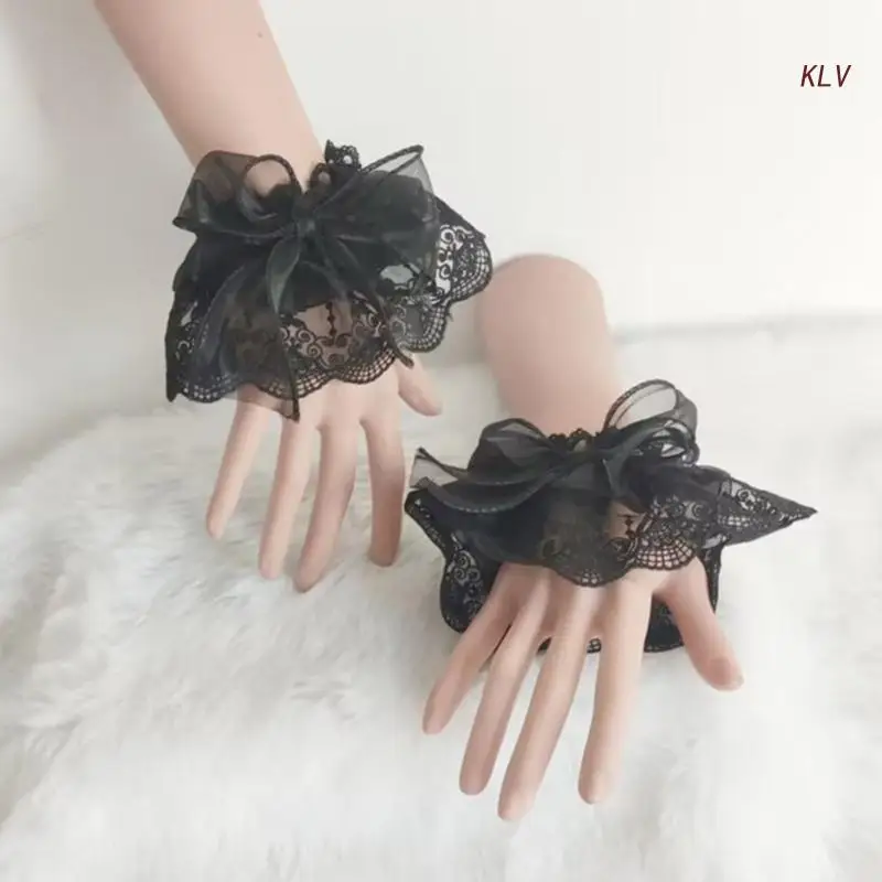 

Removable Shirt Pleated Flared Decorative Cuffs with Bowknot Decors Pleated Wristband Decorative Woman Sweater Clothing