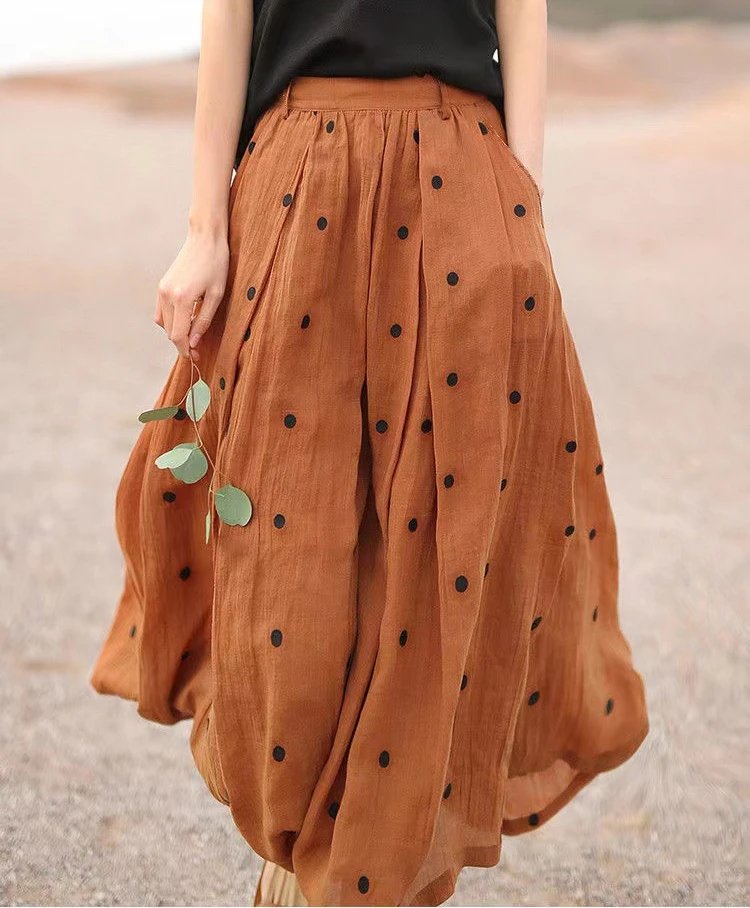 

Summer New Women's Skirt Fashion A-line Skirt Elegant and Versatile Embroidery Polka Dot Double-layer Temperament Women's Skirt
