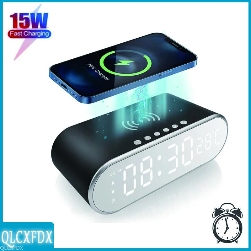 

Светодиодный телефон, Многофункциональный Будильник «Три в одном», беспроводное зарядное устройство, Настольные Цифровые зеркальные часы ...