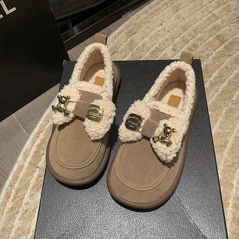 

Shoes Woman Flats Low Heels Bow-Knot Dress Butterfly Flock Short Plush Butterfly-knot Rubber Basic with Shoes Woman Flats Low He