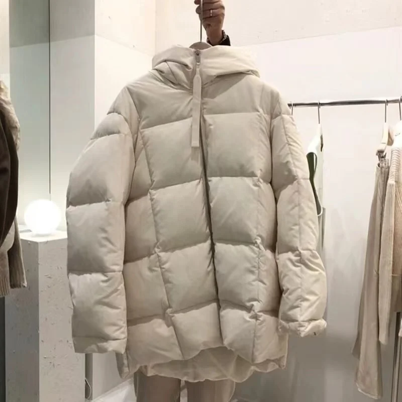 New Down Jacket Women Black Technology Waterproof Winter New Loose Basic Solid Hooded Thick Light Weight  Down Coat For Woman