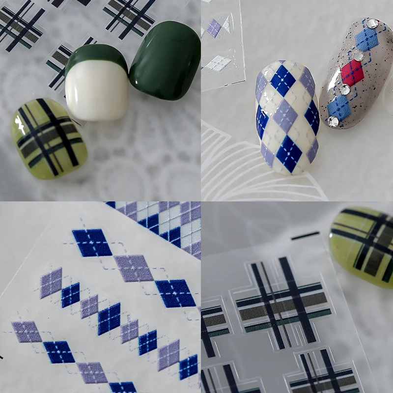 

Retro England Rhombus Plaid Nail Stickers High Quality Classic Plaid Design Self-adhesive Nail Stickers Nail Art Decorations New