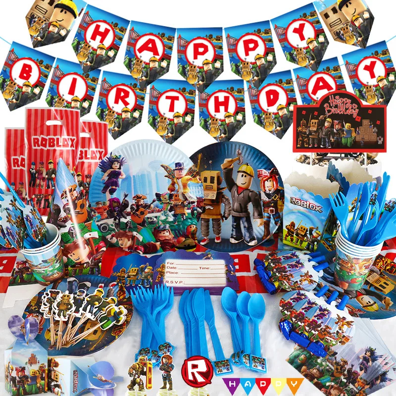 

Cartoon Game Happy Birthday Decoration Tableware Set Paper Plate Cup Straw Party Supplies Latex Balloon Baby Shower Decorate