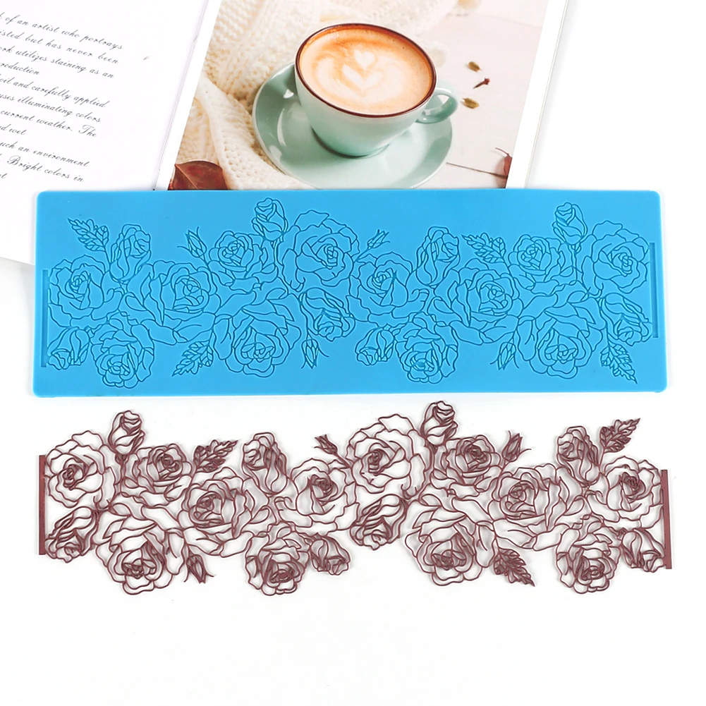 

14 inch Flower Lace Mold Cake Border Decoration Tools Fondant Cake 3D Mold Food Grade Silicone Mat Mould Baking Flower Mold