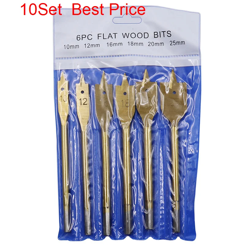 

10Sets Three Point Woodworking Flat Drill Wood Board Hole Opening Hexagonal Handle Board Reaming Flat Drill 10-25mm Combination