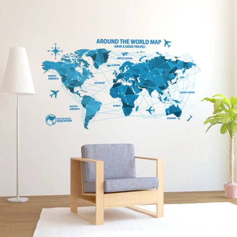 Водонепроницаемые 3d синие карты мира наклейки на стену для офиса комнатные наклейки декор креативное настенное искусство спальня для дома декоративные настенные наклейки