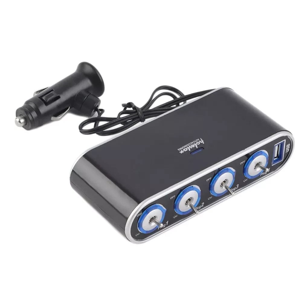 

Hot Sale 4 Way Multi Socket Car Charger Vehicle Auto Car Cigarette Lighter Socket Splitter & Dual USB Ports Plug Adapter 12v 24v