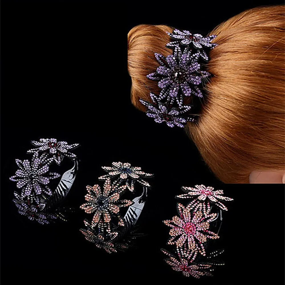 

Women Elegant Crystal Hair Clips Hairpins Ponytail Holder Headwear Hair Accessories Korean Rhinestone Hair Bun Maker Claws Cage