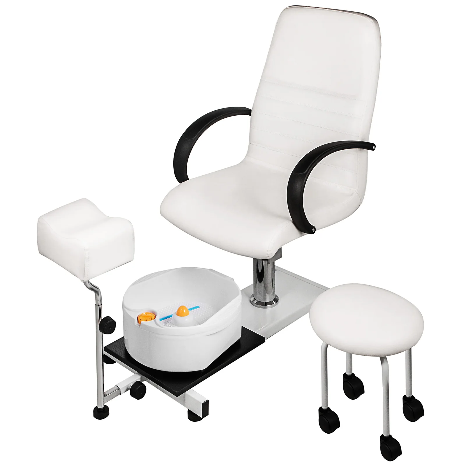 

Hydraulic Lift Adjustable Spa Pedicure Unit With Easy-Clean Bubble Massage Foot Bath White/Black Chair Salon Equipment