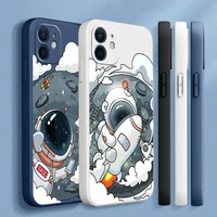 cute astronaut liquid silicone cover case for iphone 13 12 11 pro mini 6 6s 7 8 plus se 2020 xr x xs max phone funda coque capa