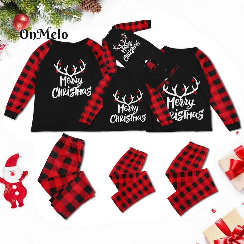 OnMelo 2022 Christmas Family Matching Sets Christmas Family Pajamas Fashion Parent-Child Home Suit Kids Clothes Xmas Outfits