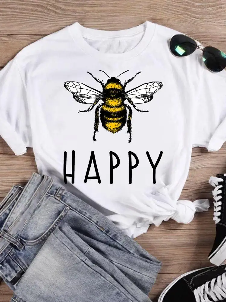 

Graphic Tee Top Women Female Casual Fashion Print Short Sleeve Letter Bee Trend 90s Tshirts Cartoon T Shirt Summer T-Shirt