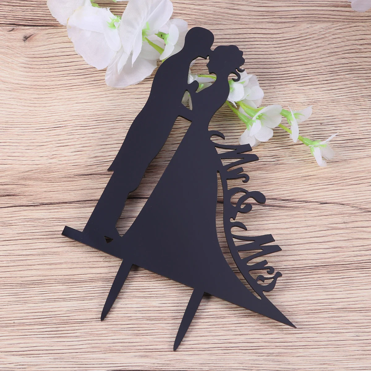 

MR & Mrs with Bride and Groom Style Cake Topper for Wedding / Anniversary / Birthday Party (Black)