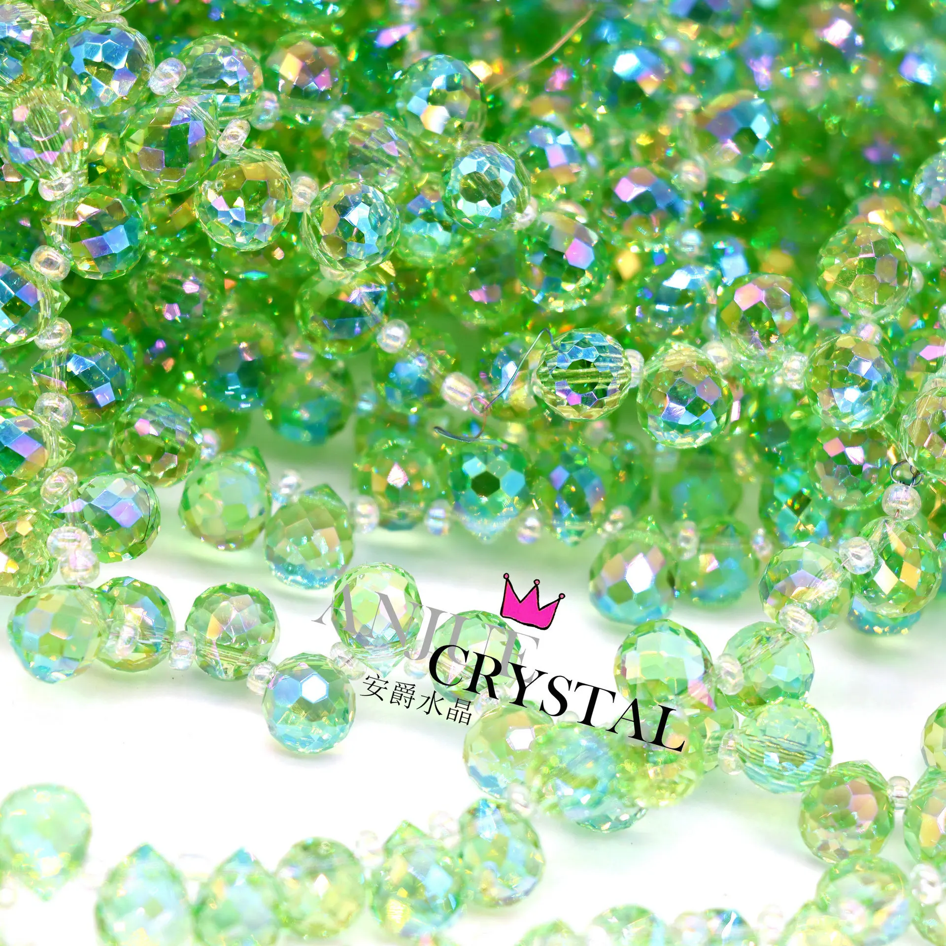 20pcs 4/6/8mm Strawberry Crystal Flashing Horizontal Hole Loose Beads Water Drop Spike DIY Jewelry Glass