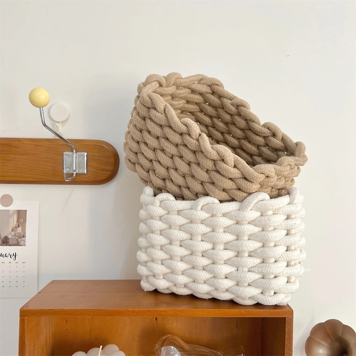 

Cotton Rope Storage Basket Woven Rectangular Office Supplies Storage Cotton Rope Makeup Storage Device Desktop Storage Basket