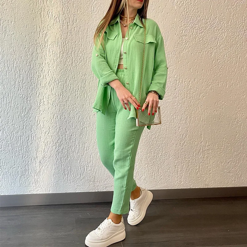 Plus Size Matching Sets Women's Clothing 2023  Loose Long Sleeved Shirt Casual Set Set Woman 2 Pieces Pants Set Woman Trousers
