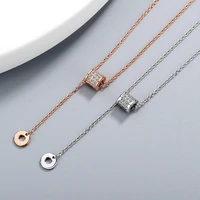 cute minimal cylindrical pendant necklaces shiny micro crystal paved geometric tiny charming neck accessories jewelry best gifts