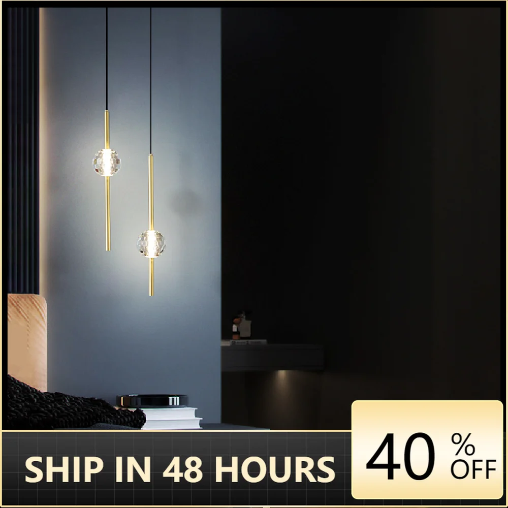 

Nordic Bedroom Bedside Pendant Lights Modern Simple Living Room Restaurant Bar Cafe Copper Crystal G4 Decorate Long Hanging Lamp