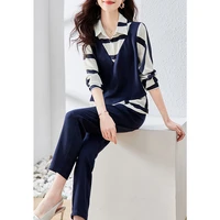 spring new womens fake two pieces striped shirt 2022 fashion pullovers elegant office lady turn down collar long sleeve blouses