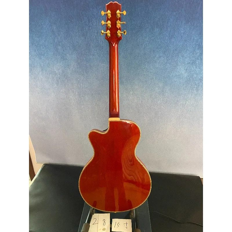 Фото Электрогитара Yunzhi Luthier ручной работы, 15 дюймов, арчтоп, цвет Sunset, с огненным кленом, полый корпус, накладка из черного дерева, массив махагони, в наличии №3
