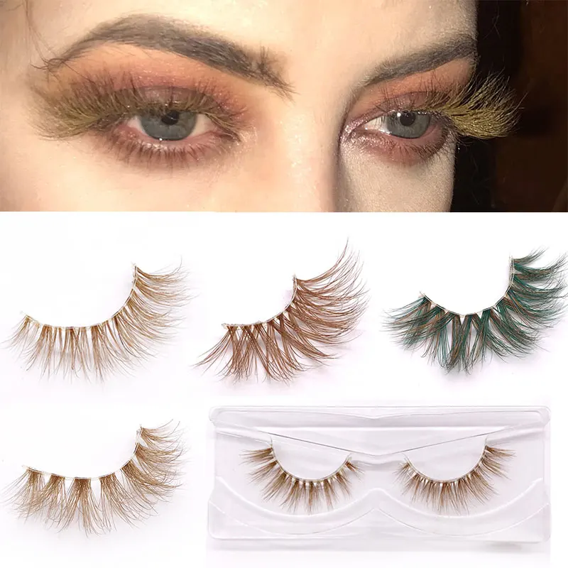 

1 Pairs Brown Fake Eyelashes Long Natural 3D Mink Hair Lash Extension Khaki False Lash Fluffy Thick Wispies Beauty Eye Makeup