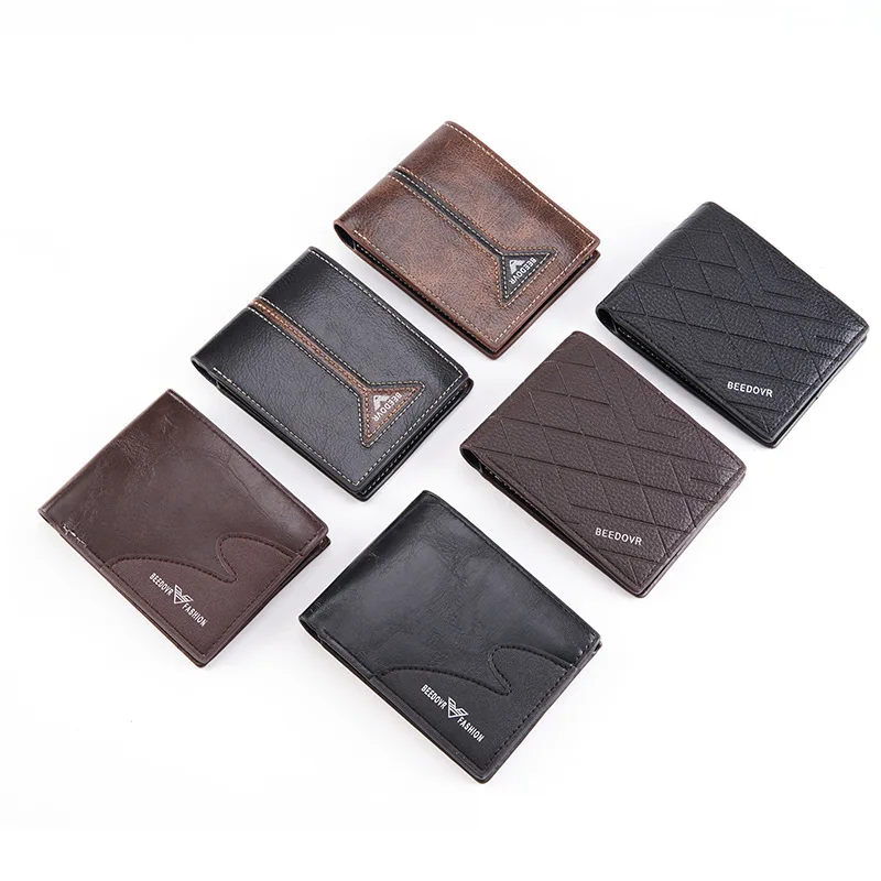 

Fashion New European and American Retro Men's Thin Wallet Short Lychee Pattern Dollar Wallets Coin Purse Card Pack High Quality
