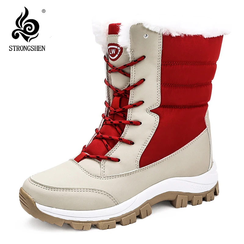 

STRONGSHEN Women Snow Boots Plush Warm Mid-Calf Ankle Boots Waterproof Boots Women Female Winter Shoes Booties Botas Mujer