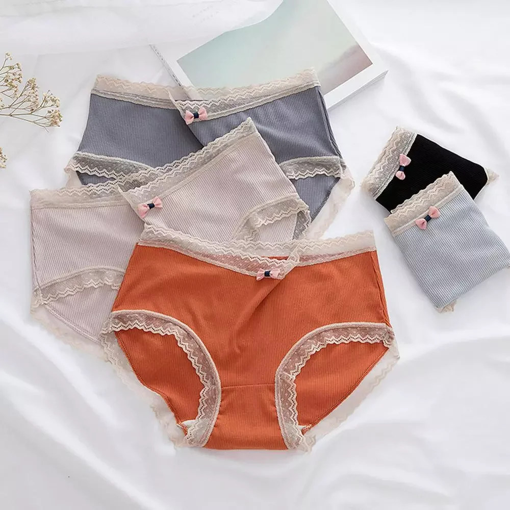 

Women Girls Plus Size Pure Cotton Crotch Underpant Thin Lace-trimmed Breathable Briefs Underwear Mid-waist Sexy Pantys