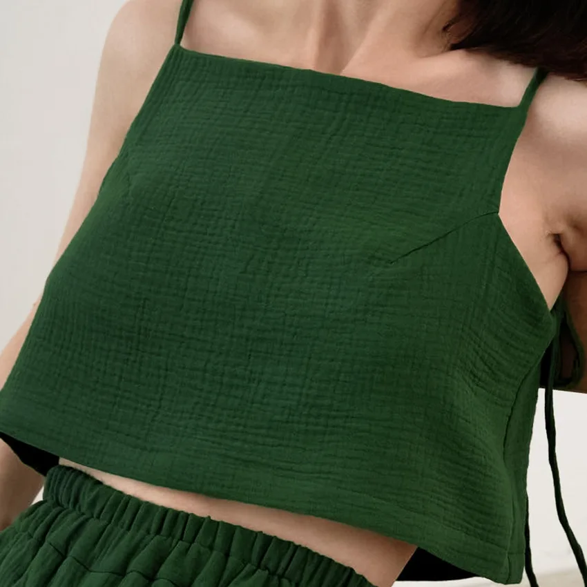 Summer 100% Cotton Women's Suspender Pajamas Set Italy Sexy Backless Pajamas Green Thin Women's Loungewear Home Wear New